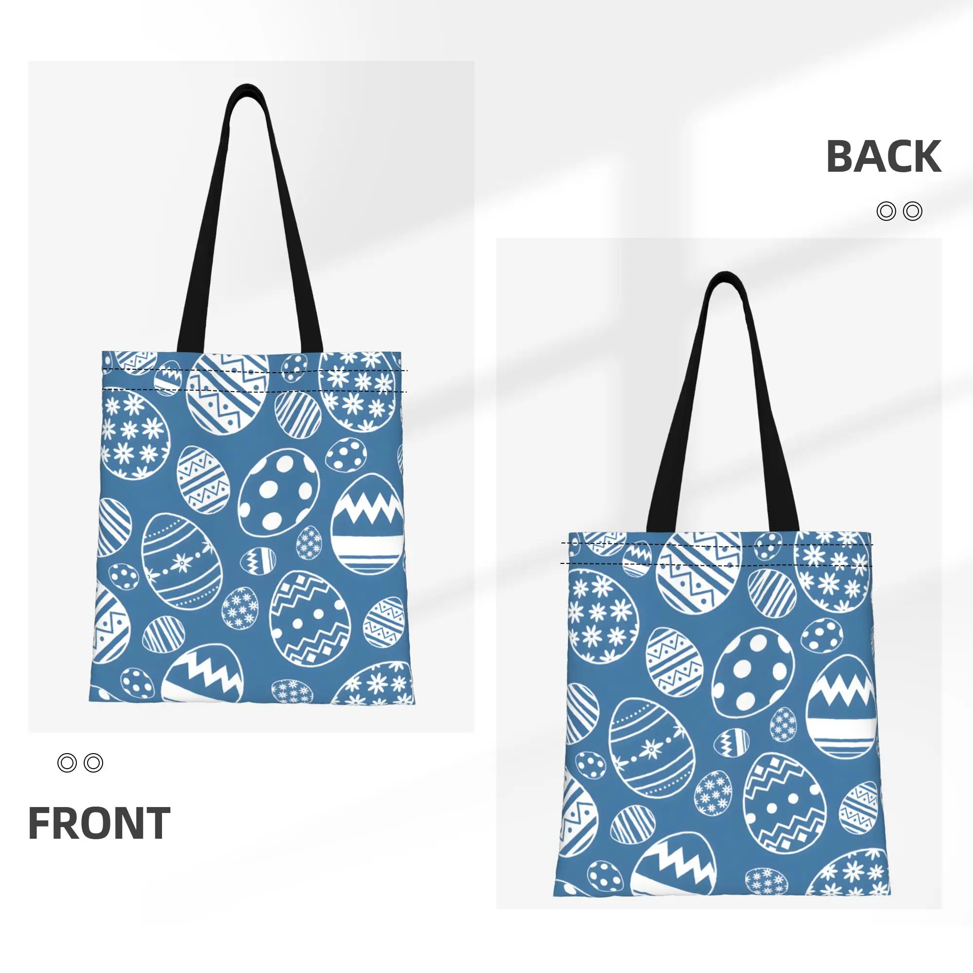 1PC Large Capacity Blue Eggs Easter Bunny Vibes Canvas Tote Bag Foldable Chic Pattern No Closed Design