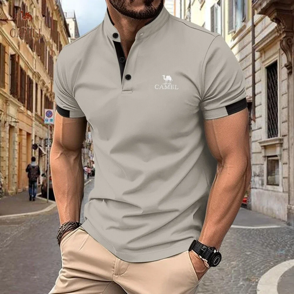 New Men's Embroidery Brand Waffle Henley Short Sleeved Polo Shirt, Summer Fashion, Business Casual Multifunctional Top