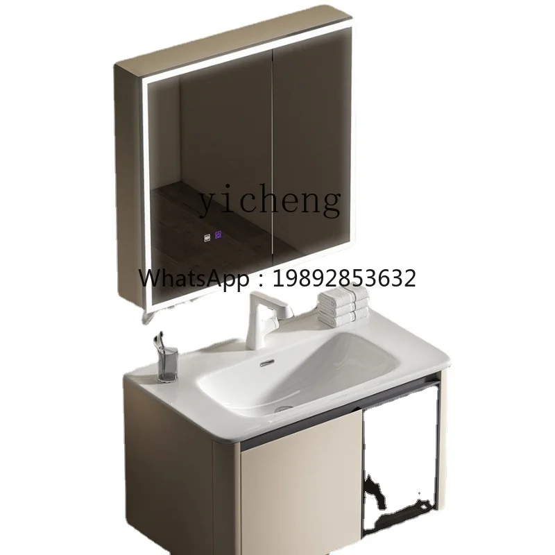 Alumimum Bathroom Cabinet Rounded Ceramic Integrated Small Apartment Bathroom Table Wash Basin