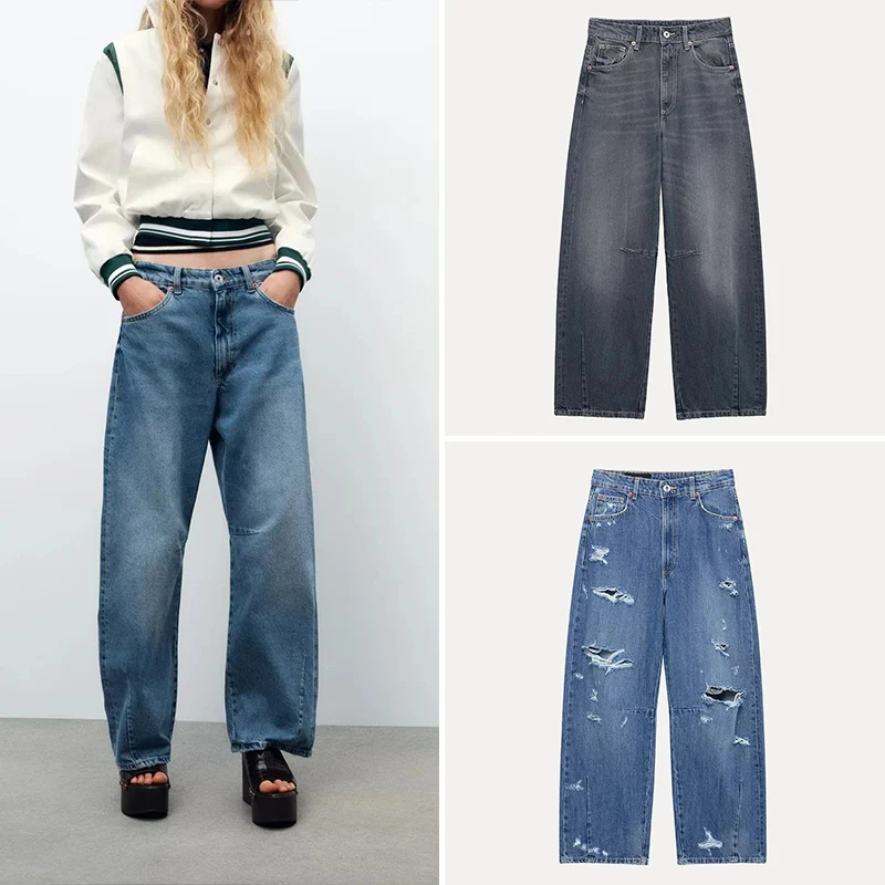 بنطلون جينز نسائي فضفاض بتصميم بالون، خصر طبيعي، لون سادة، إصدار ربيع 2025 الجديد من ماركة Z، مريح وعملي #1