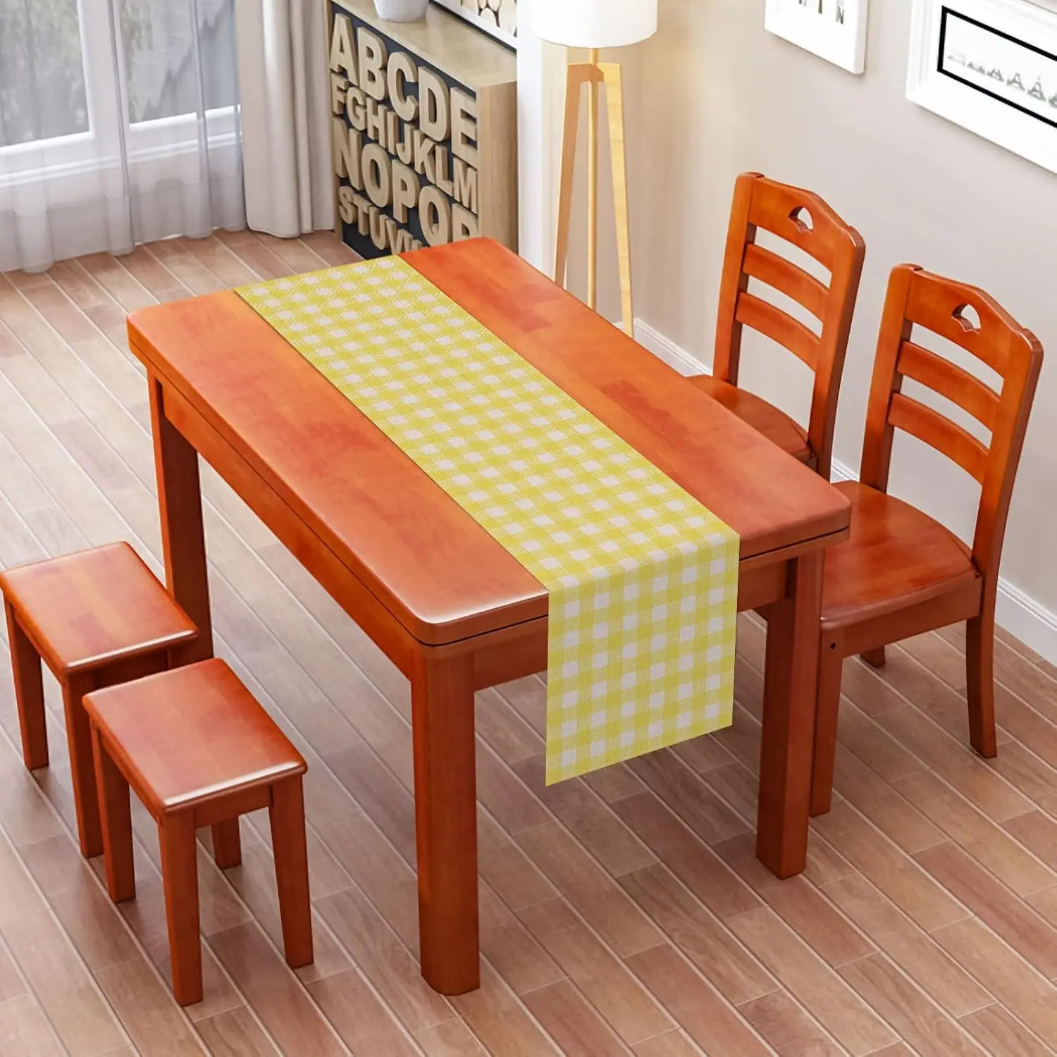 Yellow Buffalo Plaid Table Runner - 1PC Easter Gingham Checkered Farmhouse Birthday Party Dining Cover