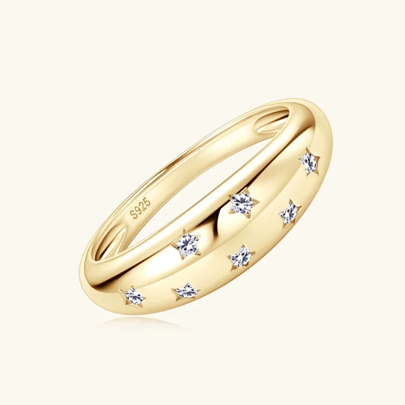 Women's Ring Bezel Setting Star Moissainte Rings 18K Gold Plated 925 Silver Band Fashion Party Daily Wear Jewelry New In