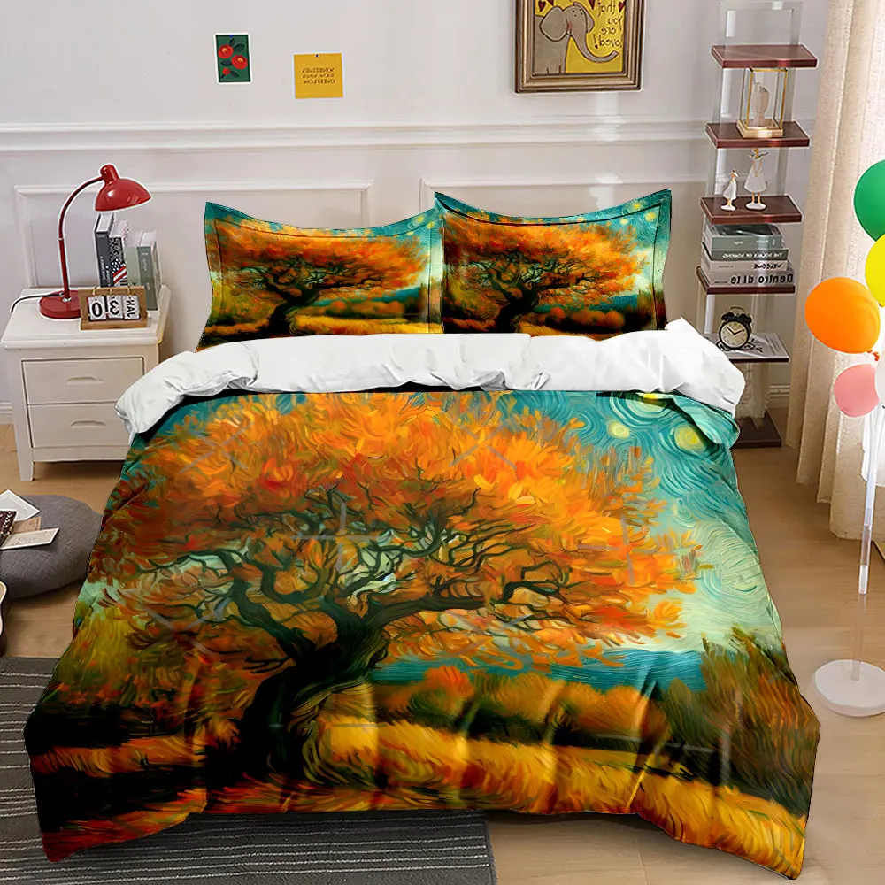 Twisted Tree in Vibrant Autumn Print Bedding Set 1 Duvet Cover 2 Pillowcases for Adult and Children Luxury Gift Full Size