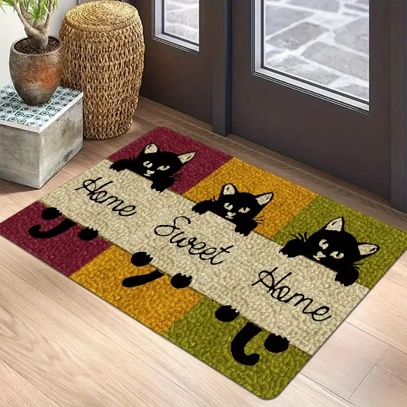 Cat\'s Sweet Home Pattern Mat Welcome Floor Decor Carpet Non-slip Easy To Clean Area Rug  Living Room Household Washable Doormats