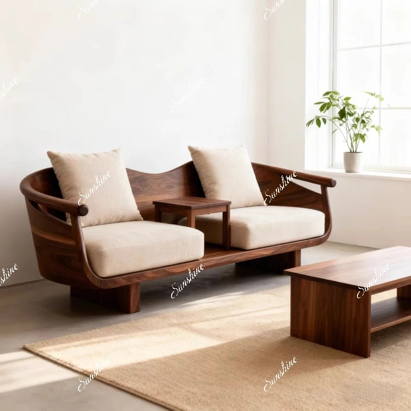 New Chinese solid wood, Zen high-end Chinese style, bed collapse, home living room antique sofa collapse
