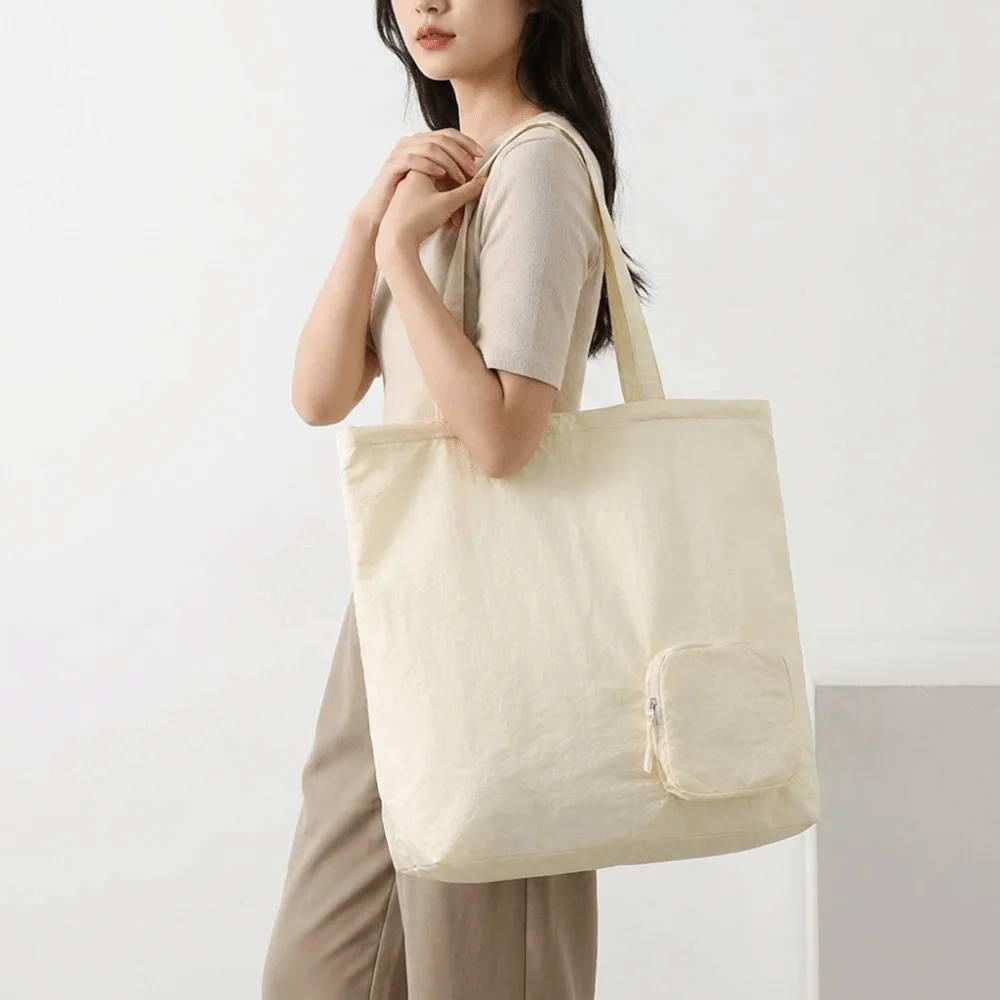 Large Capacity Travel Storage Handbag Portable Washable Nylon Shoulder Bag Reusable Lightweight Foldable Tote Bag Grocery