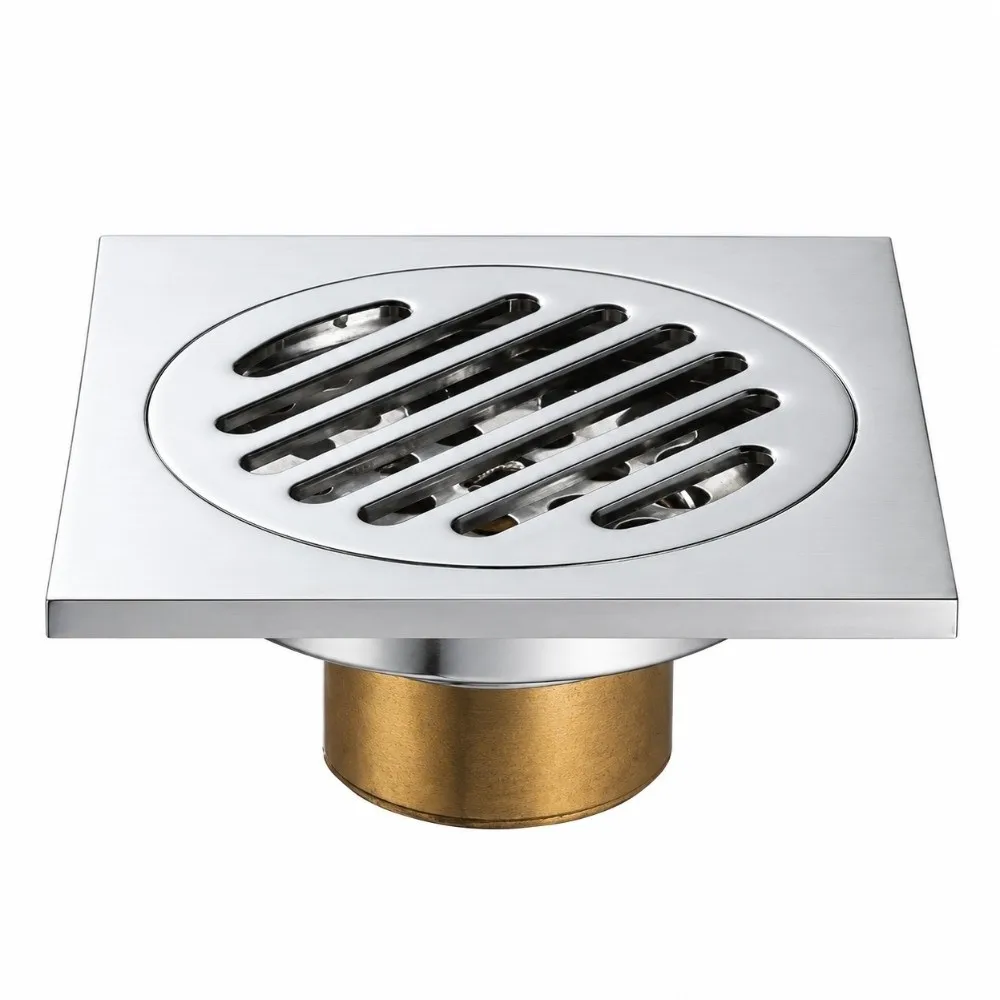 Convenient Copper Floor Drain 4 Inch Size Removable Strainer Cover Hair Catcher Square Anti-Clogging Sink Strainer Balcony