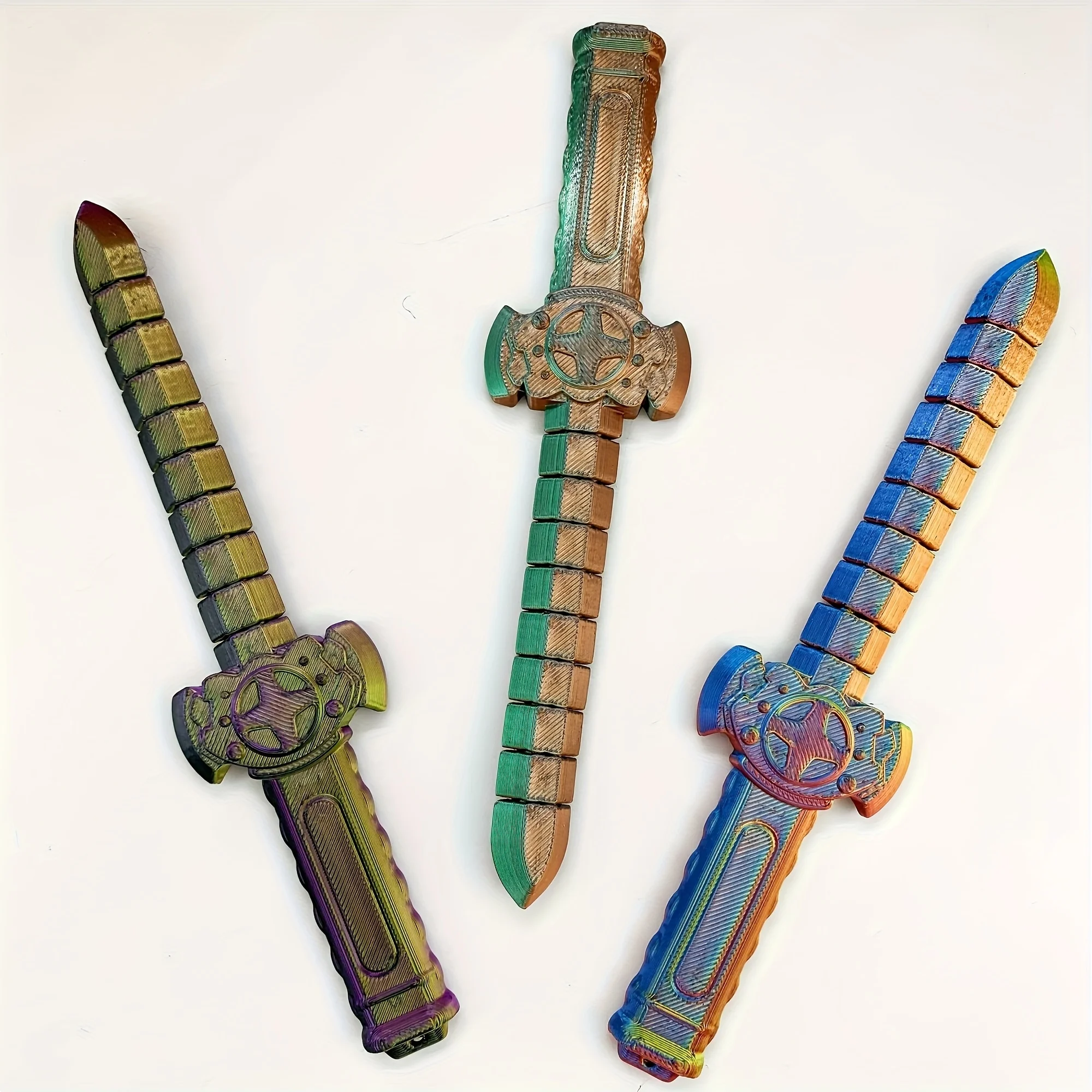 3D printed gradient battle sword whip Halloween gift multi-color gradient hinged sword model ornament set
