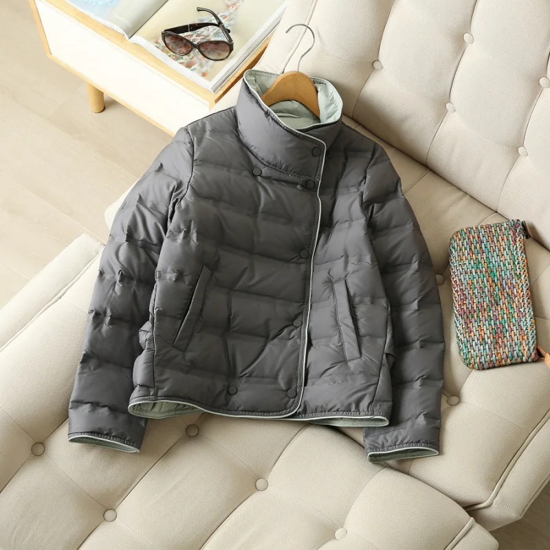 Ladies Vertical Collar Down Jacket Fashionable Lapel Comfortable Light White Eiderdown Outdoor  Down Jacket Multi-color Optional