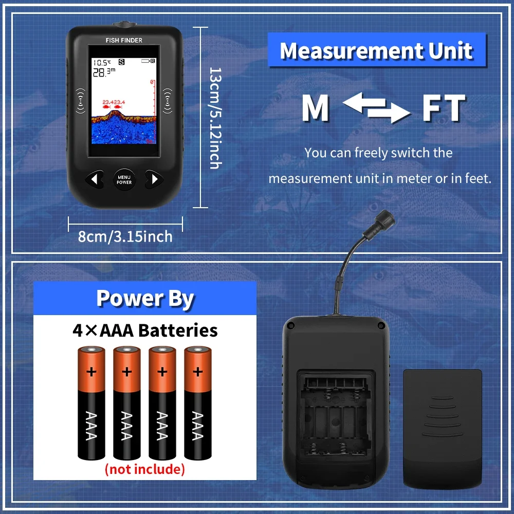 Erchang XF03 Portable Sonar Fish Finder Fishing lure Echo Sounder Fishing Finder Lake Sea Fishing 100M Depth Fishing Finder