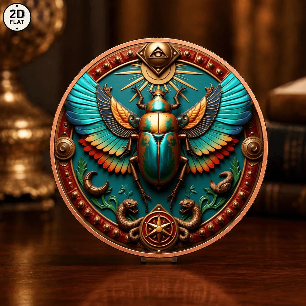 1pc 1oz Fine Egyptian Mythology Scarab Challenge Coin All Seeing Eye Snake Symbol Art Collectible Medal for Ancient Culture Fans