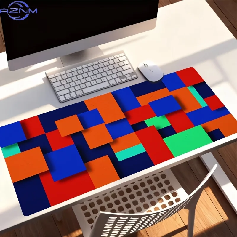 1pc Extra-large, Non-slip, Durable Desk Mat, Mouse Pad, Featuring Abstract Color Block Art, Rubber Base,for Office, Computer Dec