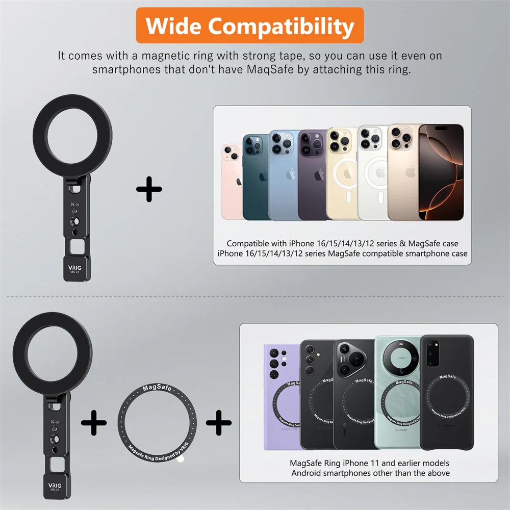 VRIG Magnetischer Telefonhalter Ständer MagSafe Cold Shoe Stativhalterung mit 1/4 Schraube für iPhone Android Phone Desktop Live Streaming Vlog