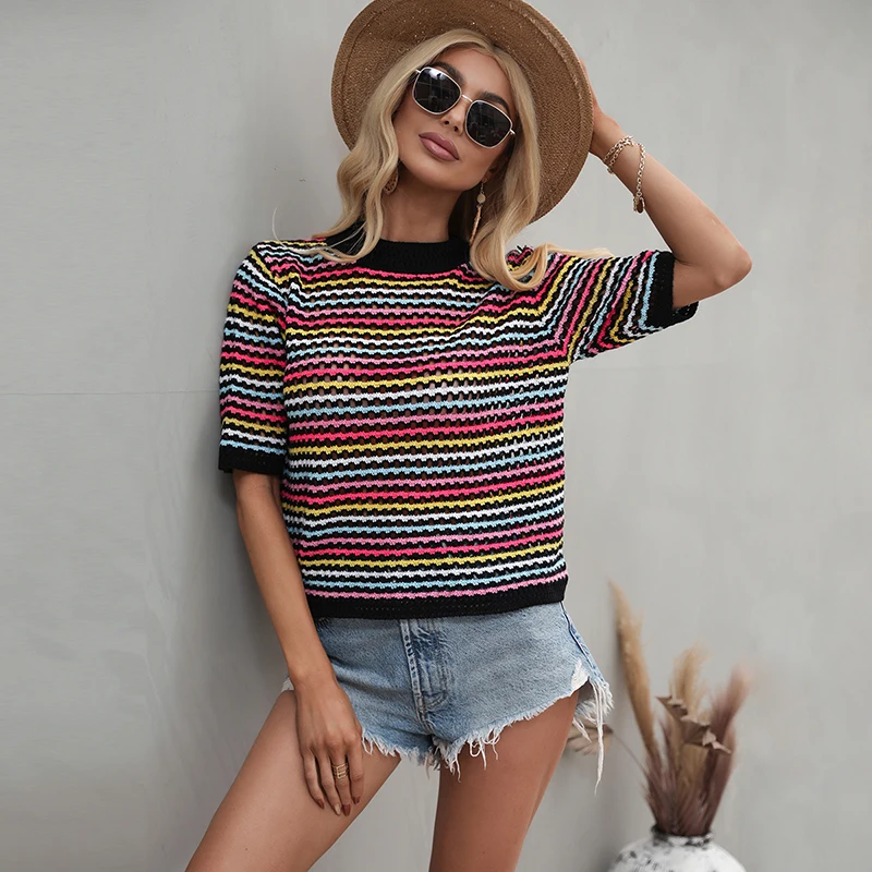 2022 New Spring Summer Knitted Blouses For Women Hollow Out Sexy Streetwear O Neck Womens Tops And Blouses Half Sleeve Tunic