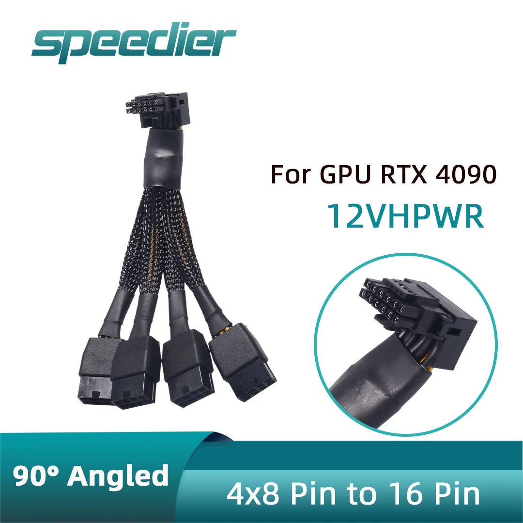 

4x 8 Pin To 16Pin GPU Power Riser Cable 90 Degree 4 8Pin Adapter for PCIe 5.0 RTX 4090 RTX 4080 GPU 12VHPWR To 4 X 8 Pin ,15cm