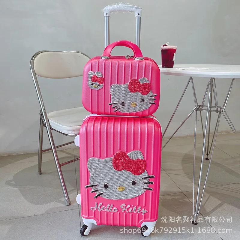 Kawaii Hello Kittys Diamond Trolley Case Anime Sanrios Suitcase Universal Wheel Female Student Travel Rolling Luggage Girls Gift