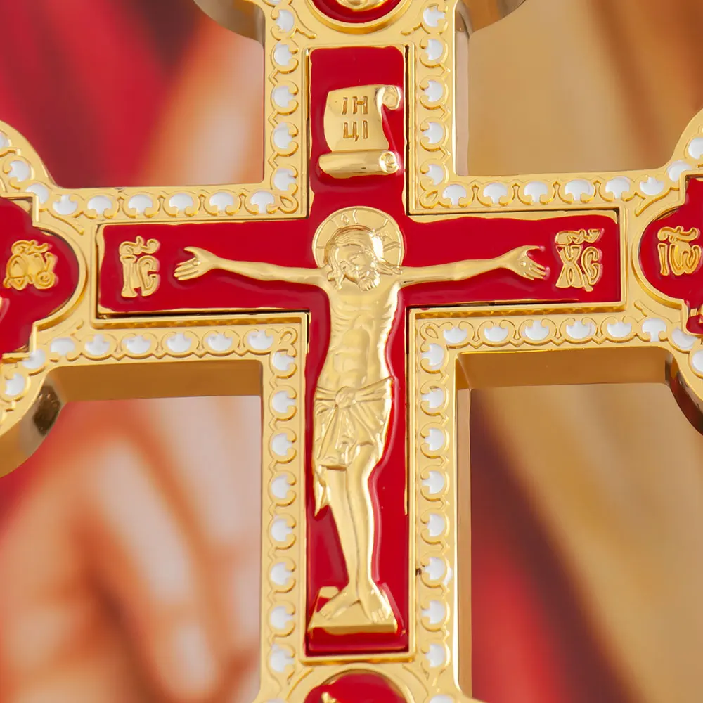 HTISOK Orthodoxes Kreuz Jesus-Kruzifix Zinkbeschichtetes Gold Gebets-Handkreuz Anbetung Hochzeit Religiöses Geschenk Orthodoxes Wandkreuz – Detail 4