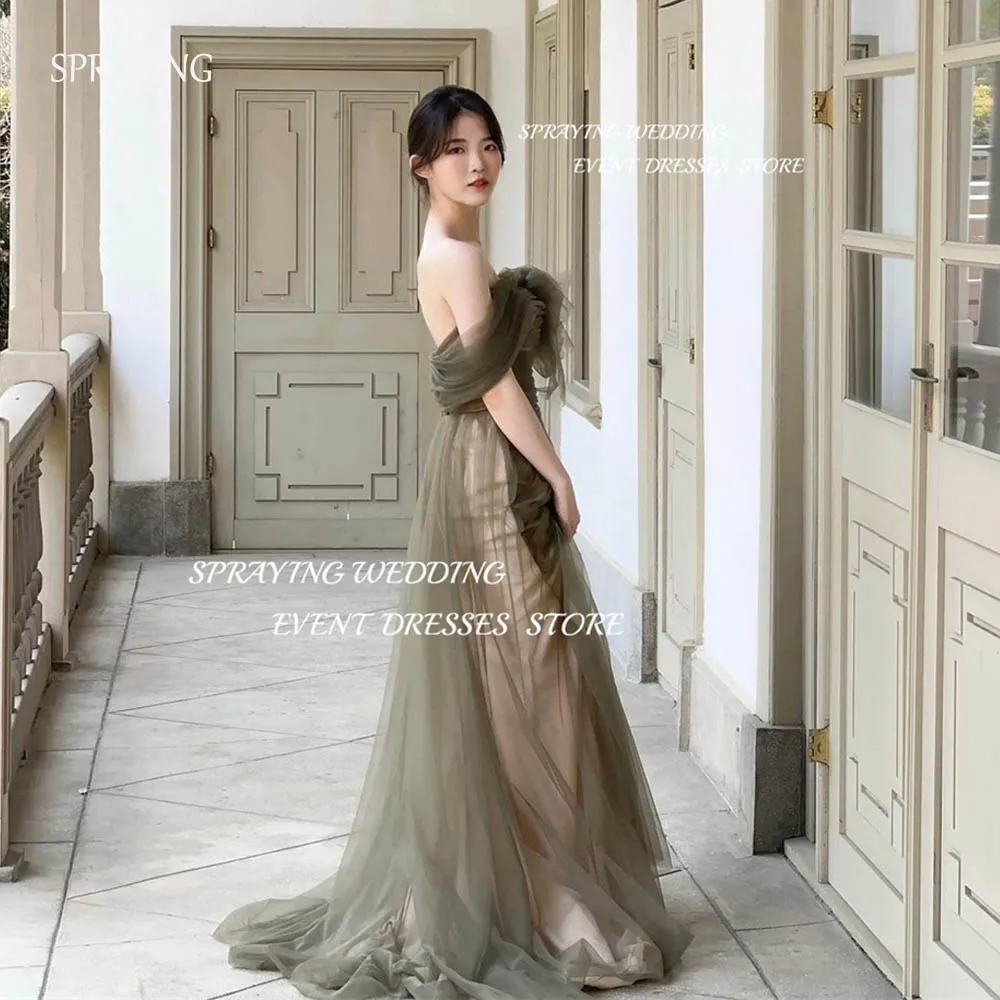 

SPRAYING Simple One-Shoulder A-line Wedding Dress Tulle Pleat Prom Dress Floor-Length Long Corset Back 2024 Formal Party Dresses