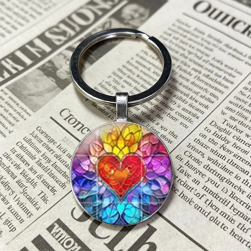 Irregular Abstract Cracked Stained Glass Heart Gloss Dome Circular Ornament Keyring Personalized Pocket Decor Charm
