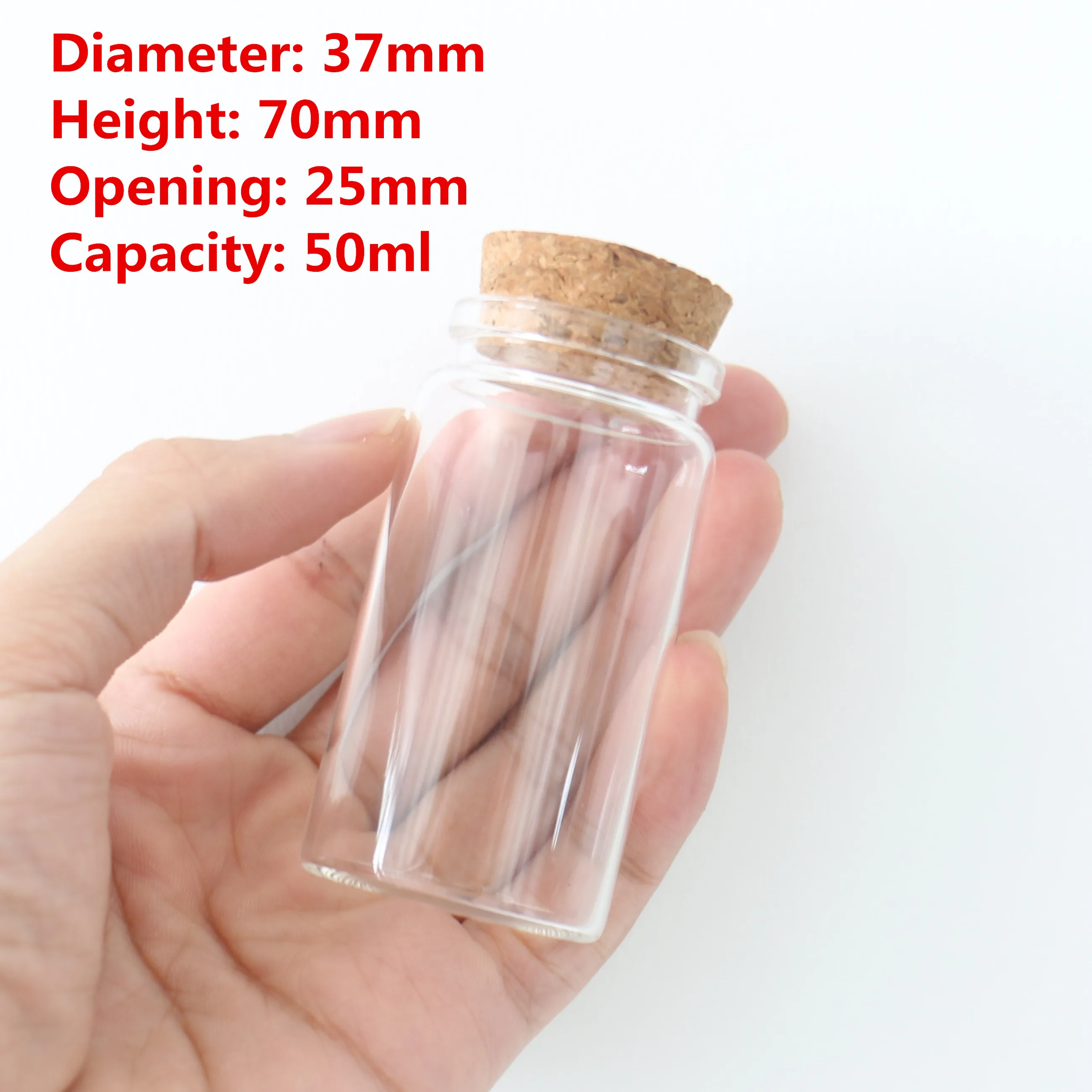 

6 Pcs/lot 25*37*70mm 50ml Little Glass Bottle Stopper Dragees Glass Jars Storage for Spice Candy Containers Vials Test Tube