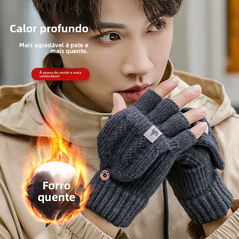 メンズニットウール手袋ハーフフィンガー暖かく快適な若者ファッション秋冬乗馬バイクカップル学生ライティンググローブ