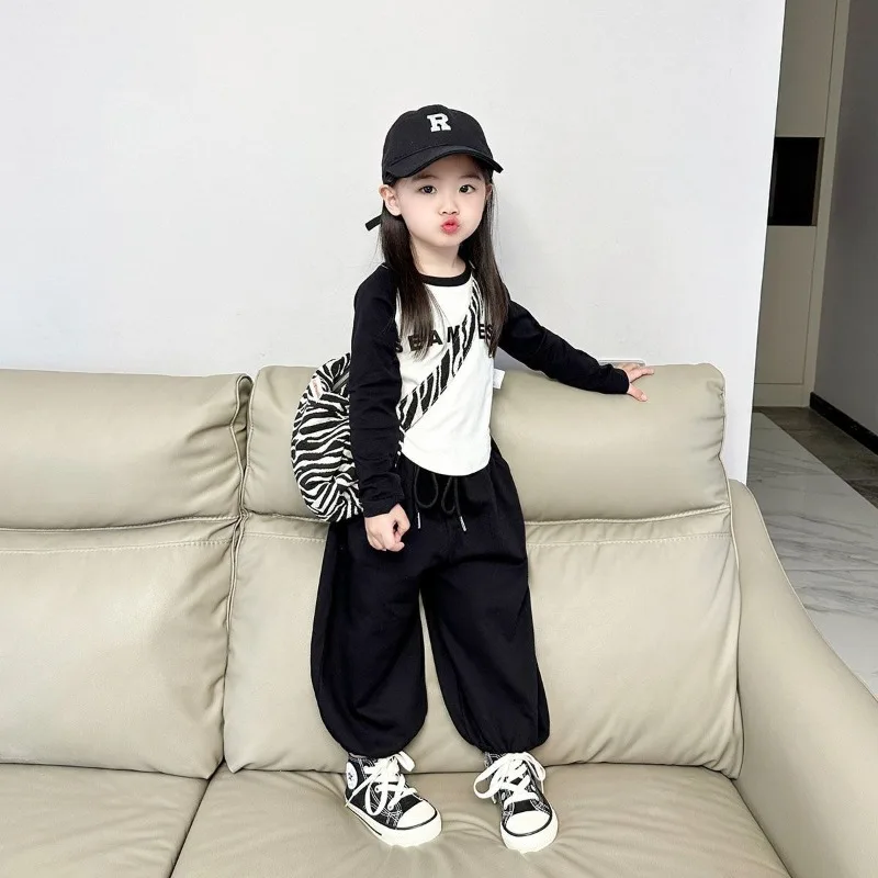 ZOETOPKID Children's Sets Spring Autumn Set 2026 New Boys Girls' Hoodie Black Pants Fashion Kids Sports Two Piece Set 3