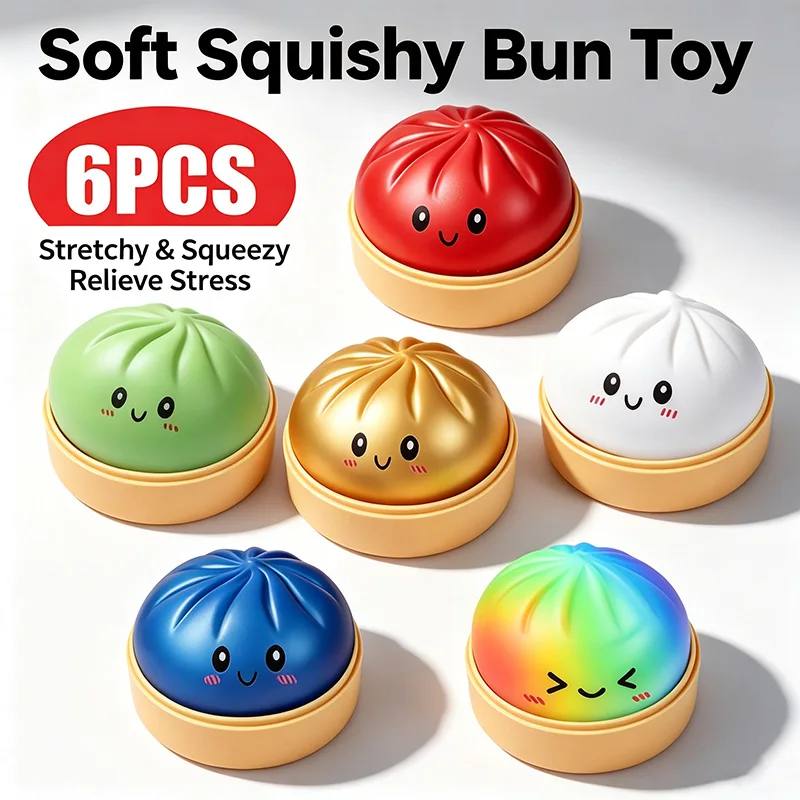 Colorful Rainbow Mystery Kawaii Steamed Bun Squishies Toy with Steamer Slow Rebound Stress Relief Squeeze Toy Baozi
