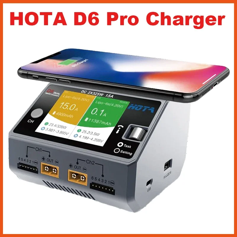 Original Hota d6 Pro AC 200w DC 2x325w/15A Channel Smart Battery Charger Discharge Lipo Charger for RC Drone Spares