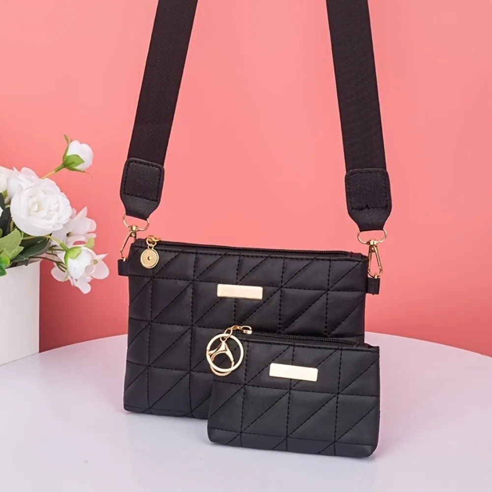 2Pcs Practical PU Leather Phone Bag Wallet Solid Color Quilted Design Crossbody Bag Multi-functional Storage Bag Daily Use