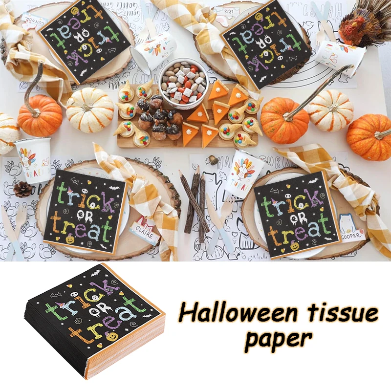 20pcs Halloween Themed Napkins Red Help Blood Handprint Trick Or Treat Halloween Party Disposable Colored Printed Napkins