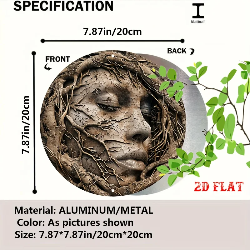 2D Flat 1pc Vintage Round Aluminum Sign, Branches Metal Tin Sign - Face Rustic Metal Wall Art, Retro Round Aluminum Sign, Metal