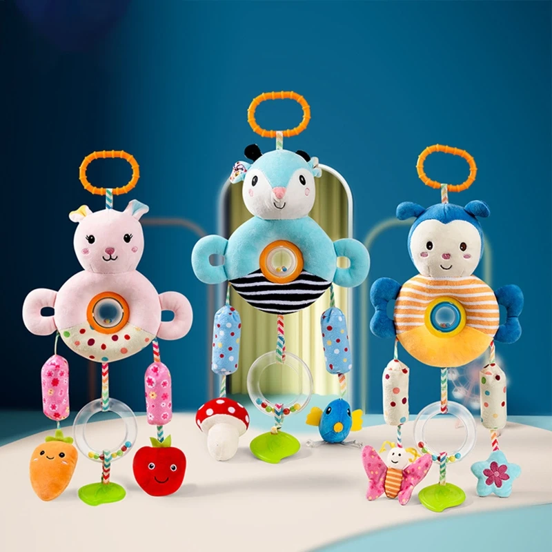 Cartoon Baby Stroller grzechotka Baby Crib mobilne grzechotki dla nowonarodzonych chłopców dziewcząt śpiących grając dzwonek zawieszany edukacyjne zabawki