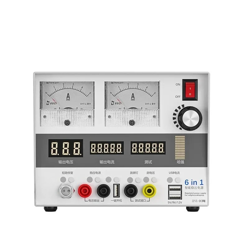 6-in-1 DC Regulated Power Supply, Intelligent Voltage Source with RF Signal and Charging Detection Function