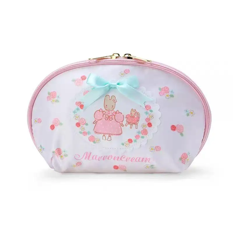 New Kawaii Cute Sanrio Marron Cream Bag Cosmetic Bag Zippered Ruffle Storage Bag Anime Cartoon Ins Gifts Girlfriend Gifts