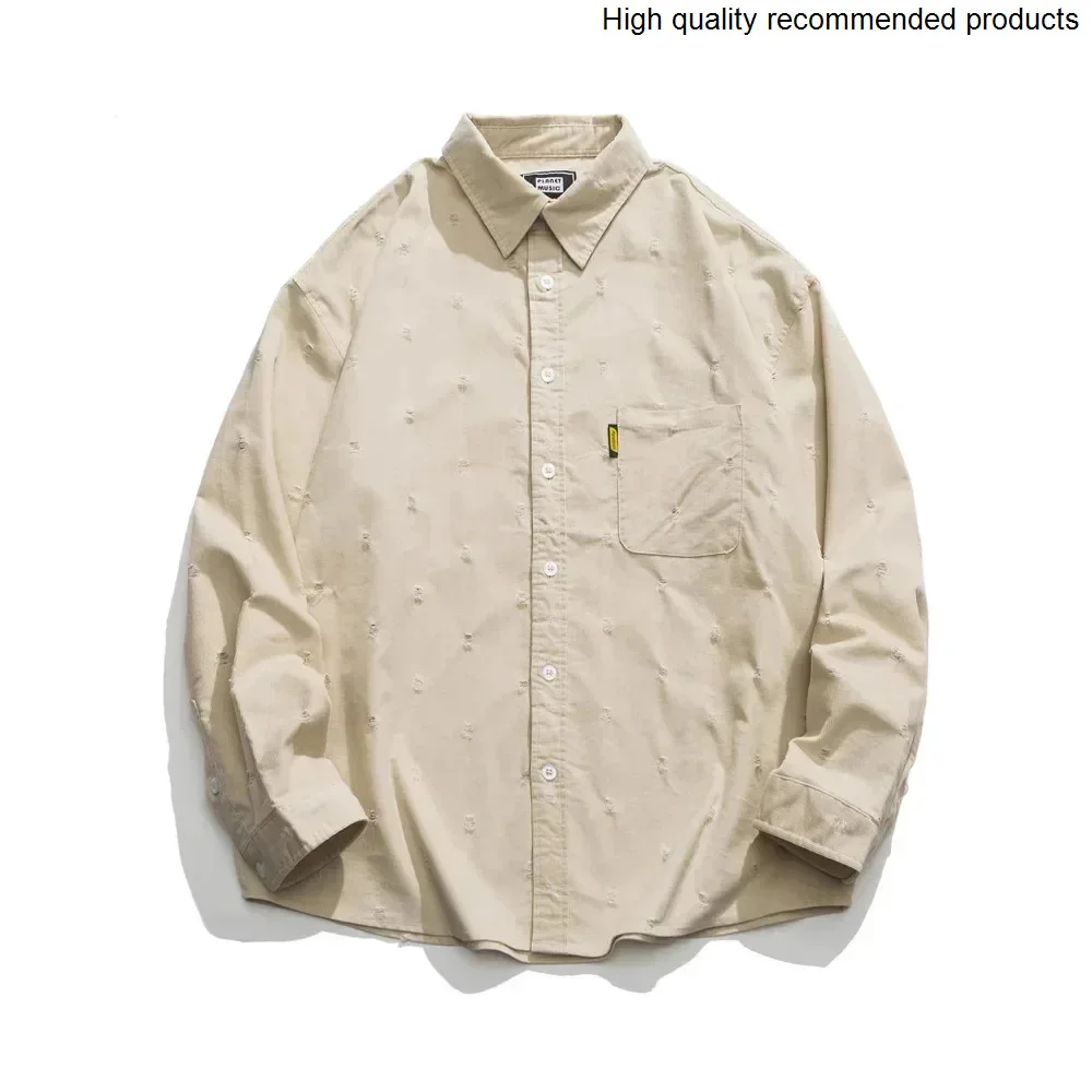 

Sleeve Hole Long Men Corduroy Streetwear Fashion Loose Casual Cargo Shirt Cityboy Women Oversize Shirts Cardigan Blouse