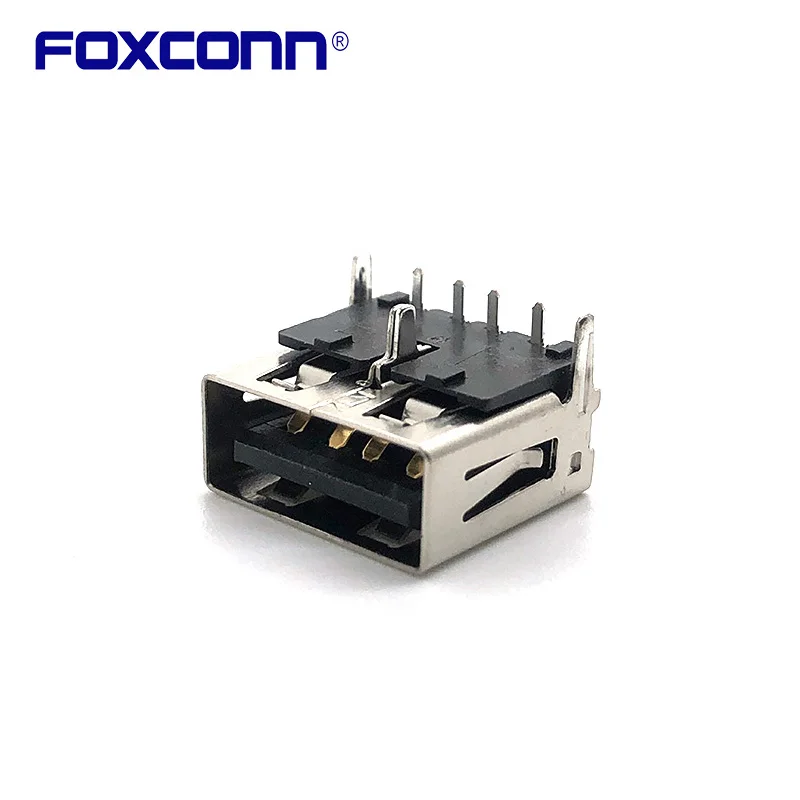 Konektor Bodi Pendek Mulut Datar USB2.0 Port Tunggal Foxconn UB11123-SH1-4F