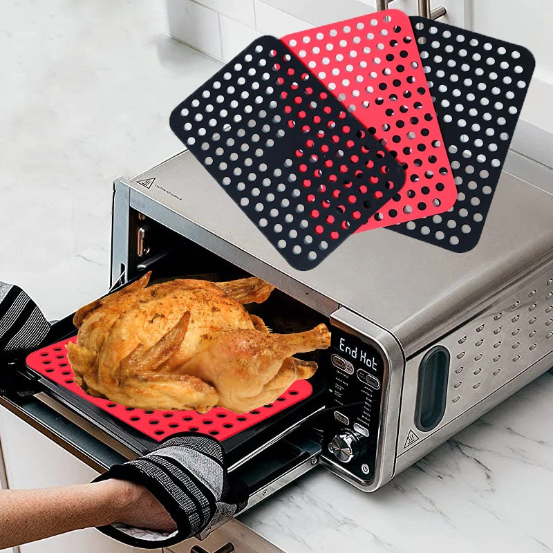 Air Fryer Non-stick Silicone Pad Heat Insulation Pad Baking Mat Kitchen Utensils Accessories Table Mat Red Black