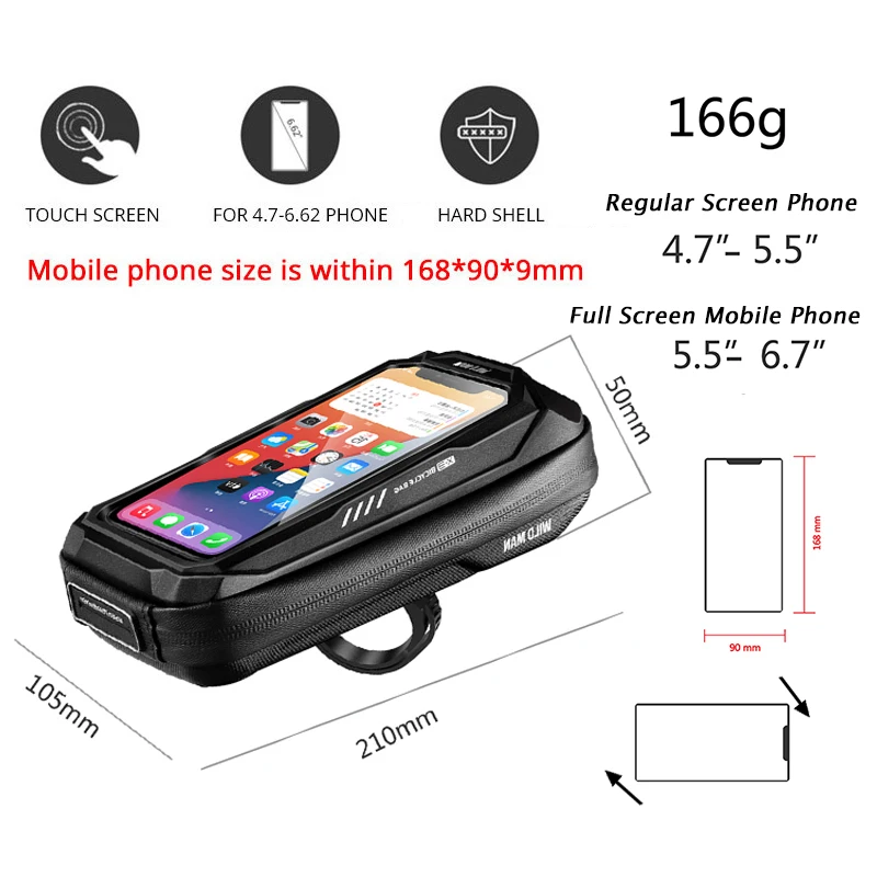 WILD MAN Hard Shell Bicycle Bag Reflective Rainproof Touch Screen Mobile Phone Case Bag Bike Top Tube Bag Bike Accessories