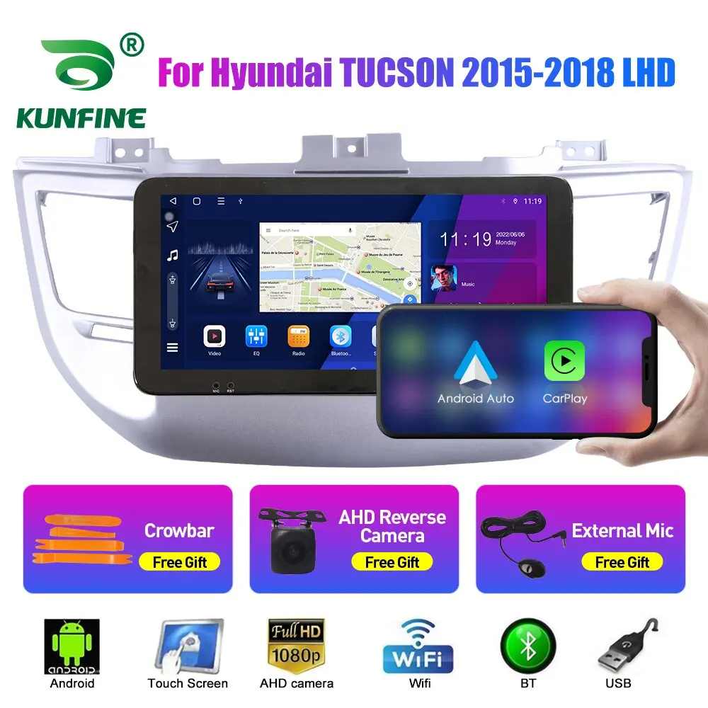 

10,33-дюймовый автомобильный радиоприемник для Hyundai TUCSON 2015-18 2Din Android, восьмиядерный автомобильный стерео DVD, GPS-навигатор, плеер QLED, экран Carplay