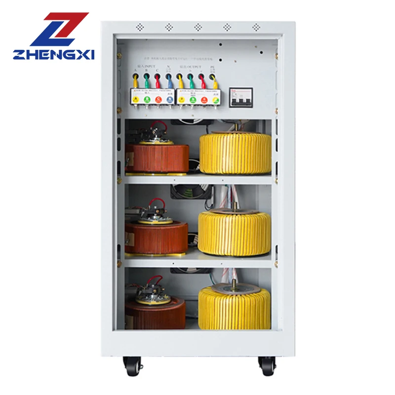 โรงงานราคา AVR อัตโนมัติ 30KVA 50KVA สามเฟส servo แรงดันไฟฟ้า Stabilizer Regulator 380V แรงดันไฟฟ้า Stabilizer พร้อมใบรับรอง