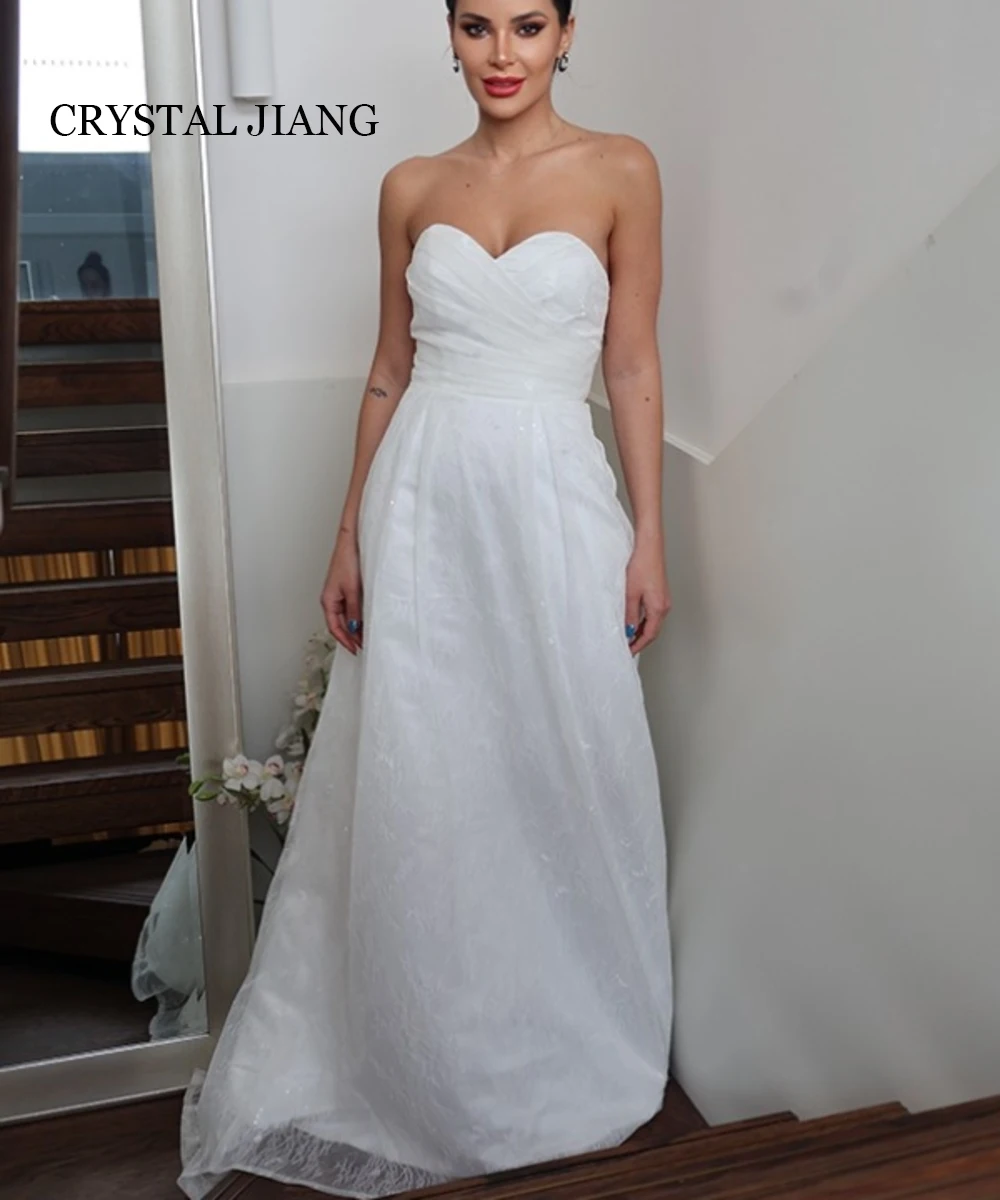 

Classy Long Sweetheart Tulle Natural Waist Sleeveless فستان حفلات الزفاف A Line Sweep Train Bridal Gowns Wedding Dresses