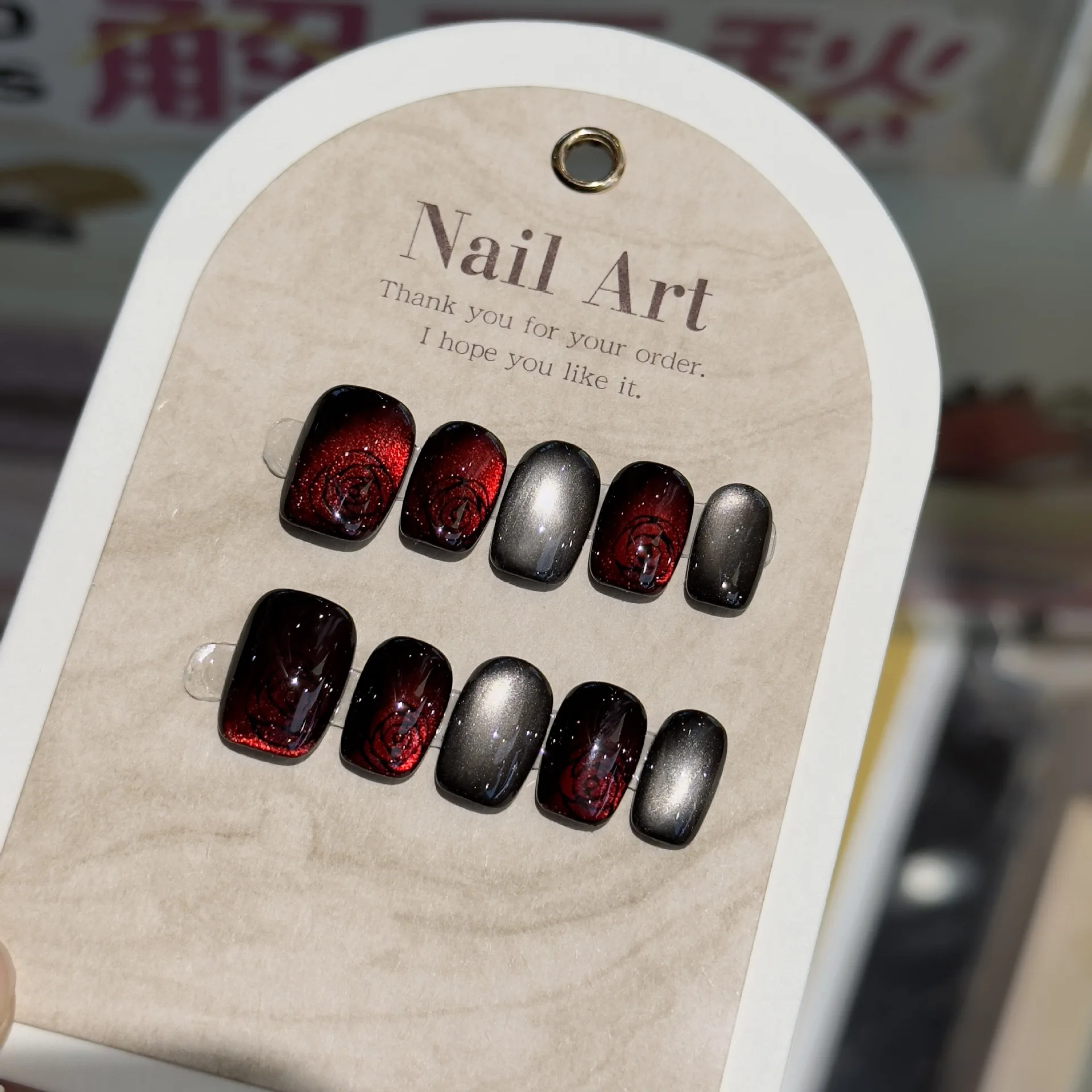 10Pcs Black Handmade Press on Nails Full Cover Stars Design Gold Foil Shiny Short Round False Nails Wearable Manicure Nail Tips