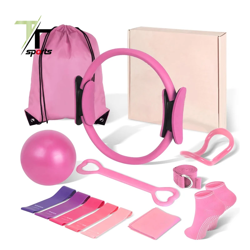 TT Sports Portable Pilate Ring Set Essentials Kit 13 1 Yoga Ball Resistance Band Pilate Circle Yoga Socks Home Gym Fitness