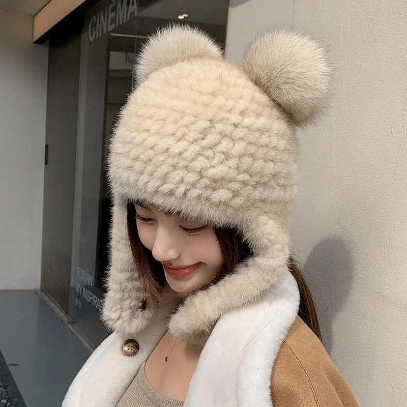 

New Women's Premium Warm Hat Winter Korean Deluxe Mink Hair Cute Fur Hat Outdoor Travel Hat Thickened Windproof Fashion 2023