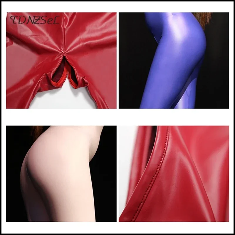 Sexy látex couro sem mangas espartilho macacão para mulheres gola alta zip frente aberta virilha macacão boate dança meia-calça personalizado