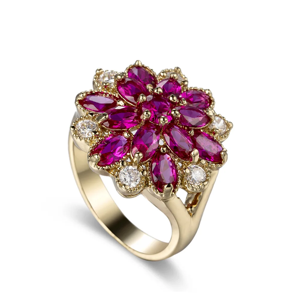 New Female Jewelry Silver Color Hollow-out Blue Flower Big Zircon Stone Ring For Women Bridal Wedding Band Ring Bijoux