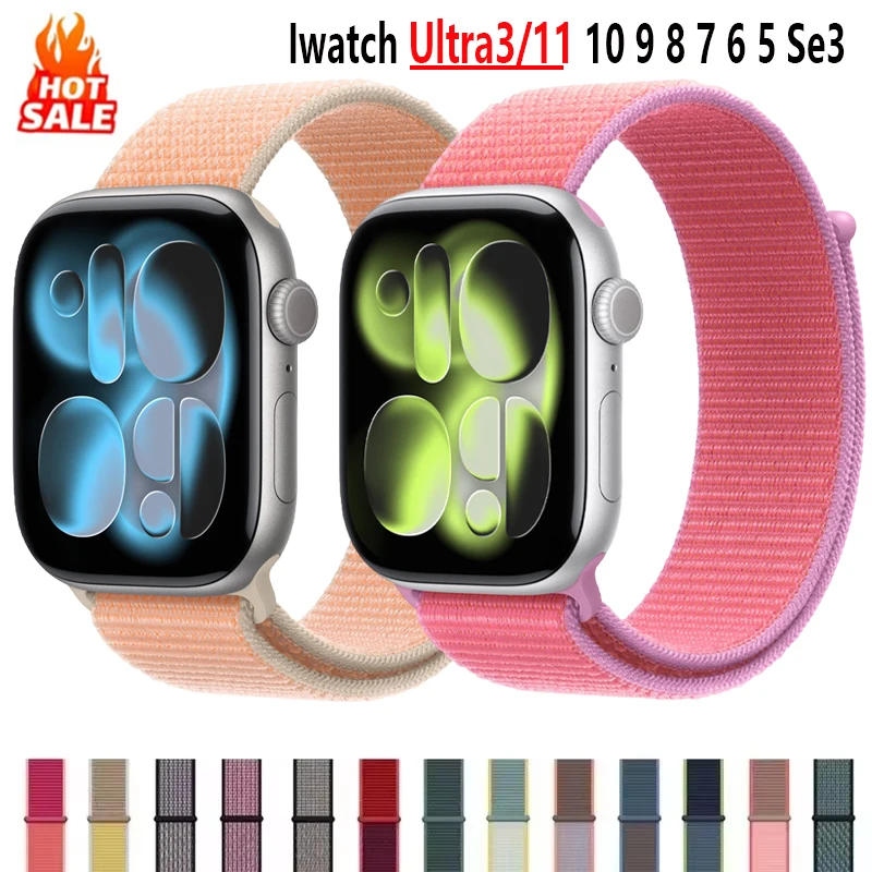 Offizielles Armband für Apple Watch 44mm 40mm 41mm 45mm 42mm 46mm 49mm Sport Nylon Correa iWatch Series 11 SE 10 9 8 7 Ultra3 2