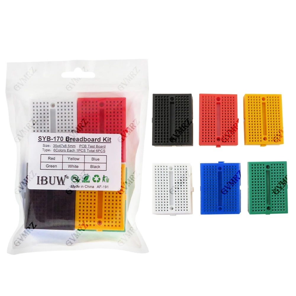 Universal IC Circuit Test Breadboard SYB-170 Tie-Points Mini Solderless Prototype Breadboard Black Red Yellow White Green Each 1