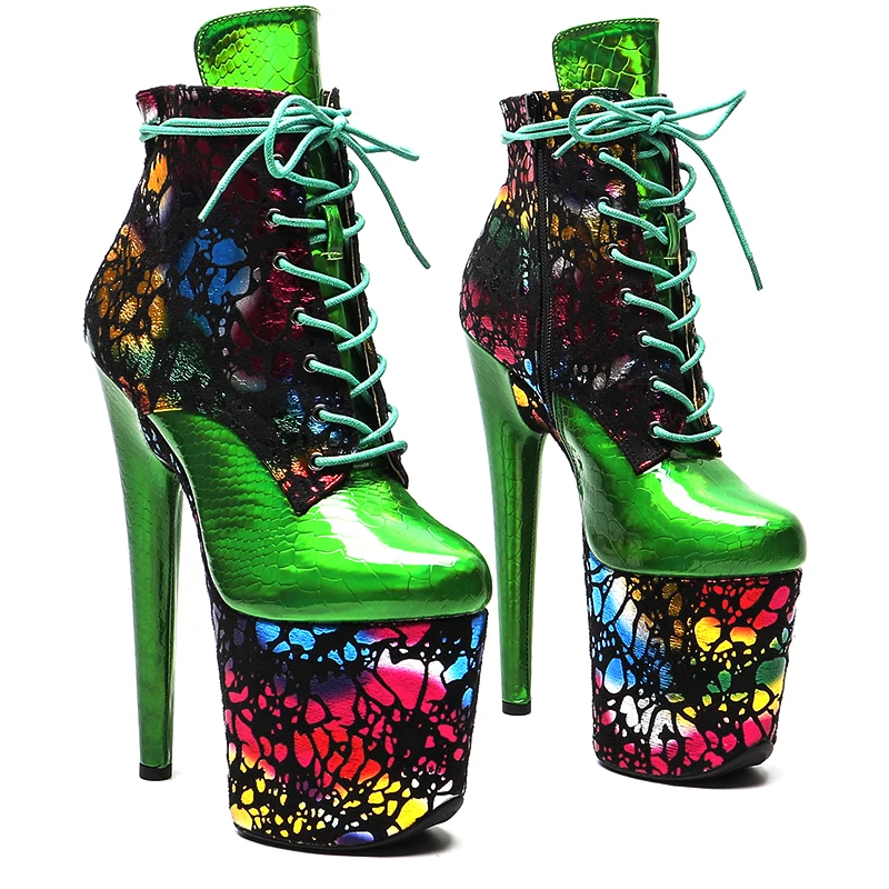 Leecabe  20CM/8Inch  snake with suede upper Trend fashion high heel platform stripper heel ankle boots Pole Dance  boots