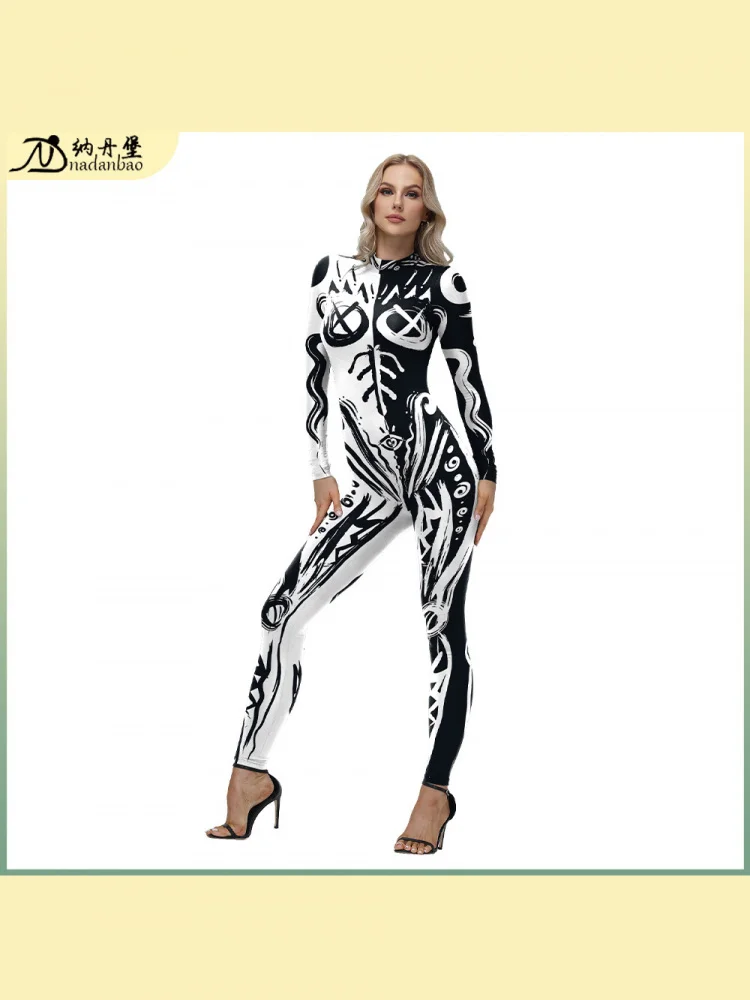 

Облегающий костюм с цифровым принтом fiti Skeleton, сценический костюм для йоги, женский цельный костюм, женская одежда на Хэллоуин